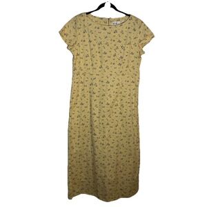 Vintage Villager Sport Maxi Dress Womens Yellow Ditsy Floral‎ Liz Claiborne 90s